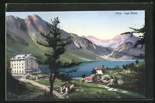 AK Piora, Lago Ritom, Blick zum Hotel am See