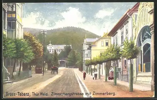 Künstler-AK Gross-Tabarz im Thür. Wald, Zimmerbergstrasse mit dem Zimmerberg