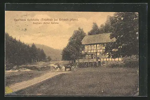 AK Urbach im Harz, Gasthaus Kalkhütte, Pferdekutsche
