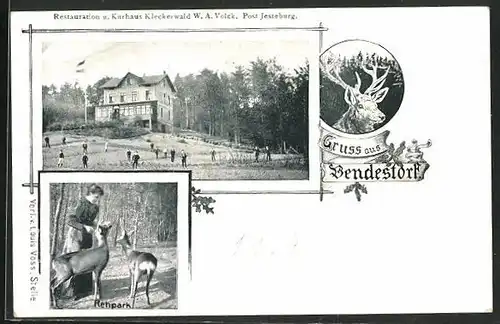 AK Bendestorf, Restauration und Kurhaus Kleckerwald, Fütterung im Rehpark