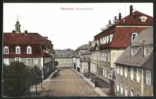 AK Herrnhut i. Sa., Häuser am Zinzendorfplatz