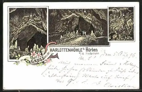 Lithographie Hürben, Gasthof Charlottenhöhle