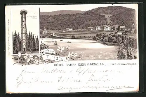 Lithographie Titisee / Schwarzwald, Hotel Bärennmit Hochfirstturm