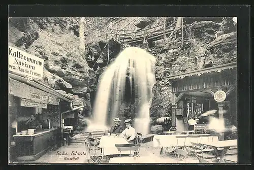 AK Amselfall / Sächs. Schweiz, Wasserfall im Gasthof