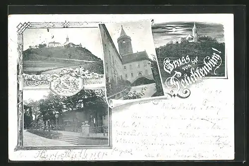 AK Leuchtenburg, Eingang zur Burg, Burgturm, Burg in der Nacht