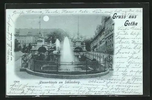 Mondschein-AK Gotha, Wasserkünste am Schlossberg