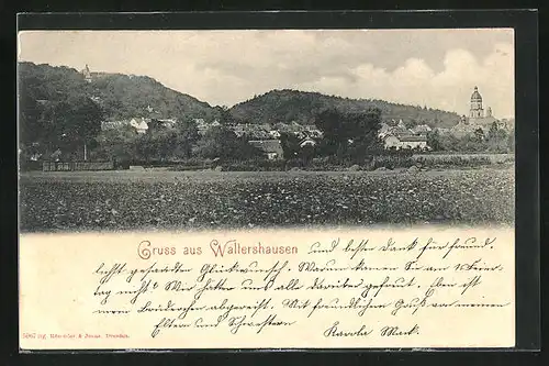 AK Waltershausen, Panoramablick von der Feldwiese