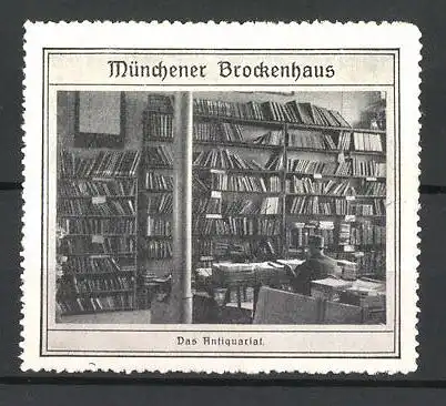 Reklamemarke Münchner Brockenhaus, das Antiquaritat