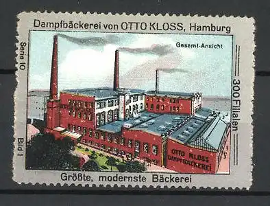 Reklamemarke Dampfbäckerei von Otto Kloss, Hamburg, Aussenansicht der Fabrik