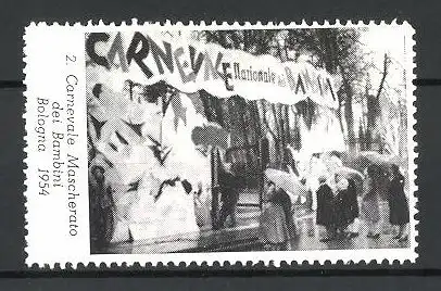 Reklamemarke Bologna, 2. Mascherato dei Bambini 1954, Besucher vor einem Festzelt