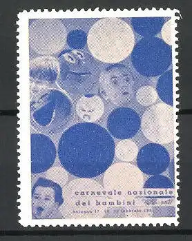Reklamemarke Bologne, Carnevale nazionale dei Bambini, Kindergesichter und schwarz-weisse Kreise
