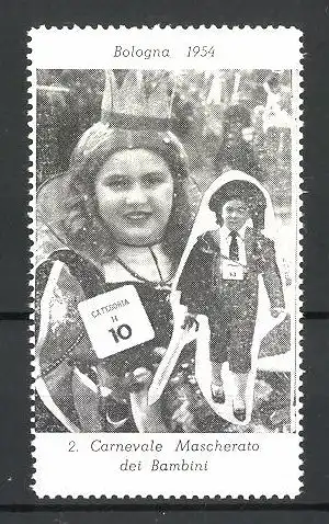 Reklamemarke Bologna, 2. Carnevale Mascherato dei Bambini 1954, kostümierte Kinder