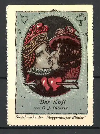 Reklamemarke Meggendorfer-Blätter, Der Kuss von O. J. Olbertz, Paar küsst sich liebevoll