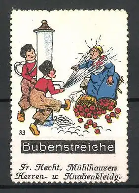 Reklamemarke Herren- und Knabenbekleidung Fr. Hecht, Mühlhausen, Serie Bubenstreiche, Bild 33