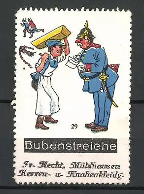 Reklamemarke Herren- und Knabenkleidung Fr. Hecht, Mühlhausen, Serie Bubenstreichen, Bild 29