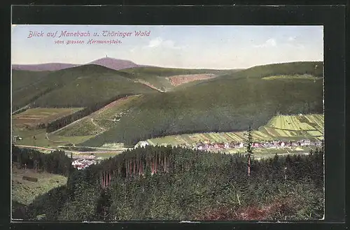 AK Manebach / Thür. Wald, Panoramablick vom grossen Hermannstein