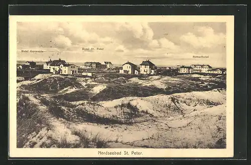 AK St. Peter / Nordsee, Blick auf Hotels Germania, St. Peter und Strandhotel