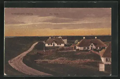 AK Ording / Nordsee, alte Häuser am Deich