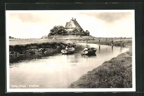 AK Hallig Hooge, Blick zur Kirchwarf