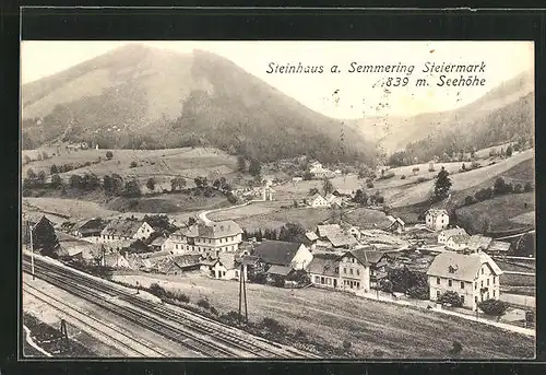 AK Steinhaus am Semmering, Totale mit Bahngleisen