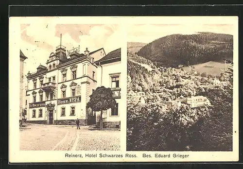 AK Bad Reinerz, Hotel Schwarzes Ross, Ortspanorama