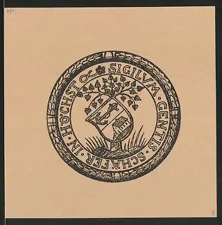 Exlibris Rudolf Schäfer, Wappen mit Haus und Anker