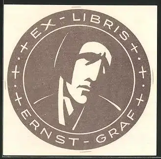 Exlibris Ernst Graf, Mann mit düsteren Blick
