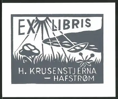 Exlibris H. Krusenstjerna, Hafstrom, Blumen am Wachsen mit Sonnenlicht