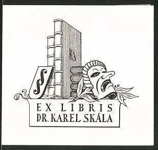 Exlibris Dr. Karel Skála, Maske mit Paragraphenzeichen