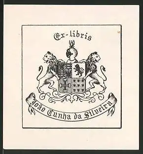 Exlibris Joáo Dunha da Silveira, Wappen mit Ritterhelm und Löwen