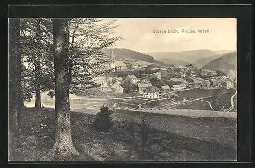 AK Stützerbach, Blick auf den Ort mit Kirche