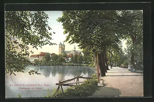 AK Klosterlausnitz i. Thür., Klosterteich mit Kirche