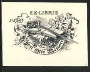 Exlibris Paul Otto Mossner, Schwert auf Buch