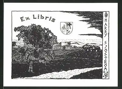 Exlibris Marry Sjöström, Wappen mit Finger und Kreuz
