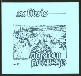 Exlibris Johnny Hagberg, Landschaft mit Wasserfall