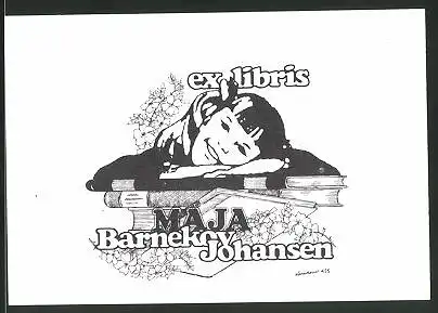 Exlibris Maja Barnekov Johansen, Mädchen liegt auf Büchern