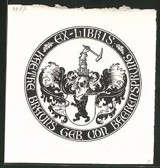 Exlibris Laethe Brauns Geb. von Baerensprung, Wappen mit Ritterhelm und Bär