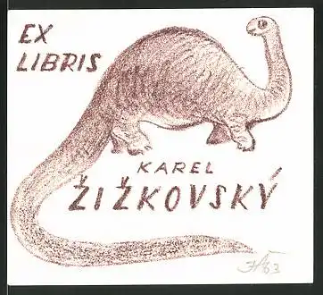 Exlibris Karel Zizkovský. Dinosaurier