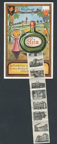 Klapp-AK Würzburg, Ludwigsbrücke mit Festung, Falkenhaus, Partie an der alten Mainbrücke, Wappen
