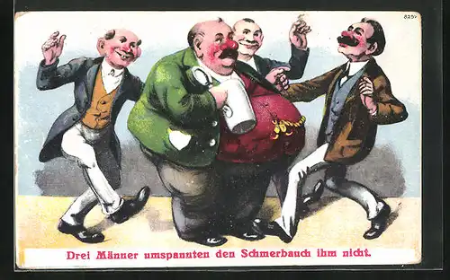 Künstler-AK Bruno Bürger & Ottillie Nr. 8257: Drei Männer umspannten den Schmerbauch ihm nicht