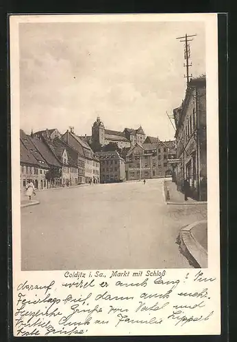 AK Colditz i. Sa., Markt mit Schloss