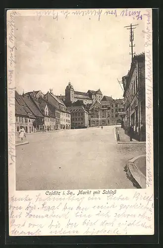 AK Colditz i. Sa., Markt mit Schloss