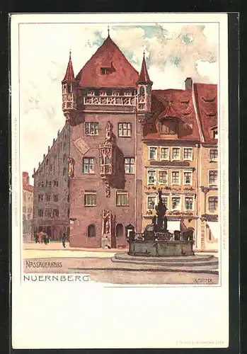 Künstler-AK Karl Mutter: Nürnberg, Brunnen vor dem Nassauerhaus