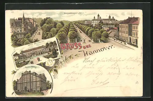 Lithographie Hannover, Schloss Herrenhausen, Palmenhaus