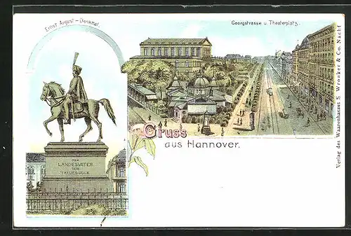 Lithographie Hannover, Georgstrasse und Theaterplatz