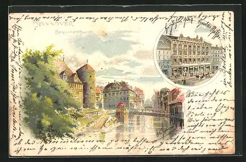 Lithographie Hannover, Beguinenturm, Seilwinderstrasse