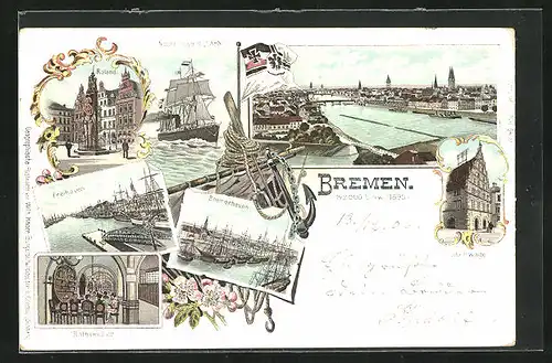 Lithographie Bremen, Roland, Freihafen, Bremerhaven