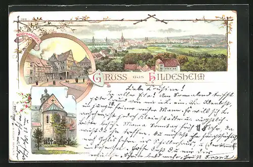 Lithographie Hildesheim, 1000 jähr. Rosenstock, Andreasplatz