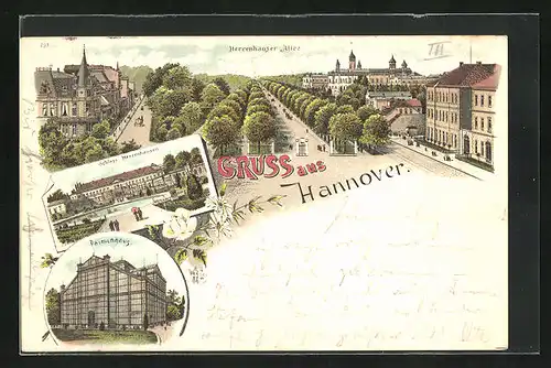 Lithographie Hannover, Palmenhaus, Schloss Herrenhausen