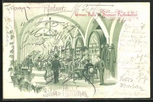 Lithographie Bremen, Gasthaus Bremer Rathskeller, Grosse Halle